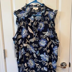 LOFT Navy and Blue Floral Blouse